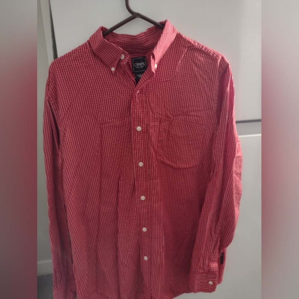 Chaps Red Casual Button Down Shirt with Classic Collar Size L.